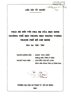 Khóa luận tốt nghiệp tâm lý học thái độ đối với cha mẹ của hs trường ptth trưng vương tp hcm năm học 1993 1994