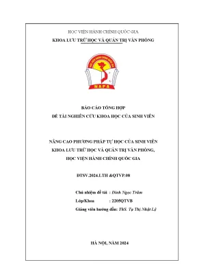 Nâng cao phương pháp tự học của sinh viên khoa lưu trữ học và quản trị văn phòng học viện hành chính quốc gia