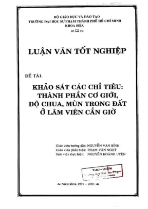 Khóa luận tốt nghiệp hóa học khảo sát các chỉ tiêu thành phần cơ giới độ chua mùn trong đất lâm viên cần giờ