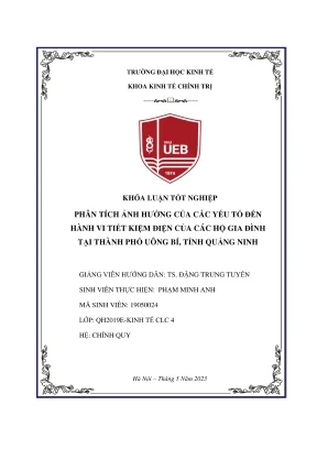 Khóa luận tốt nghiệp kinh tế chính trị phân tích ảnh hưởng của các yếu tố đến hành vi tiết kiệm điện của các hộ gia đình tại thành phố uông bí tỉnh quảng ninh