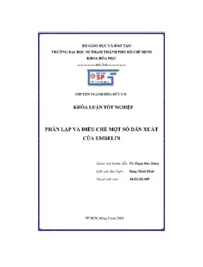 Phân lập và điều chế một số dẫn xuất của embelin khoá luận tốt nghiệp chuyên ngành hóa hữu cơ
