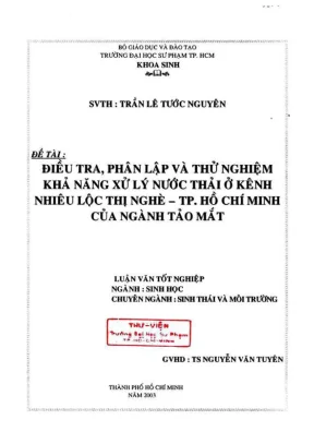 Khóa luận tốt nghiệp sinh học điều tra phân lập và thử nghiệm khả năng xử lý nước thải ở kênh nhiêu lộc thị nghè tp hcm của ngành tảo mắt