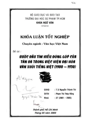 Khóa luận tốt nghiệp ngữ văn bước đầu tìm hiểu đóng góp của tản đà trong việc hiện đại hóa văn xuôi tiếng việt 1900 1930