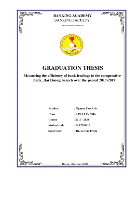 Khóa luận tốt nghiệp measủing the efficiency of bank lendings in the co operative bank hai duong branch over the period 2017 2019
