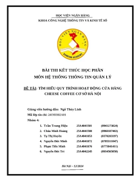 Môn hệ thống thông tin quản lý đề tài tìm hiểu quy trình hoạt động cửa hàng cheese coffee cơ sở hà nội