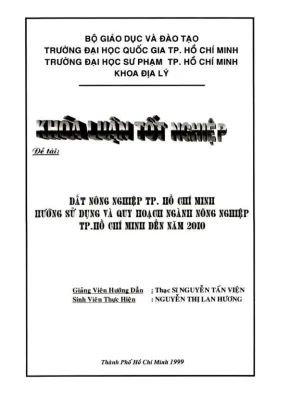 Khóa luận tốt nghiệp địa lý đất nông nghiệp tp hcm hướng sử dụng và quy hoạch ngành nông nghiệp tp hồ chí minh đến năm 2010