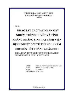 Khảo sát các tác nhân gây nhiễm trùng huyết và tính kháng kháng sinh tại bệnh viện bệnh nhiệt đới từ tháng 11 năm 2010 đến hết tháng 6 năm 2011