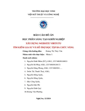 Báo cáo đồ án học phần sáng tạo khởi nghiệp xây dựng website virtutu tìm kiếm gia sư và hỗ trợ học tập đa chức năng