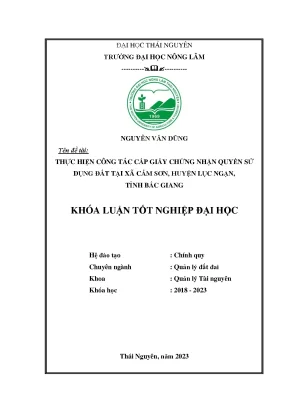 Thực hiện công tác cấp giấy chứng nhận quyền sử dụng đất tại xã cấm sơn huyện lục ngạn tỉnh bắc giang