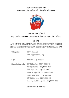 Ảnh hưởng của tính năng cá nhân hóa trên tiktok đến sự gắn kết của người dùng trẻ với nền tảng này