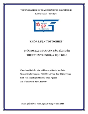 Khóa luận tốt nghiệp toán tin mức độ xác thực của các bài toán thực tiễn trong dạy học toán
