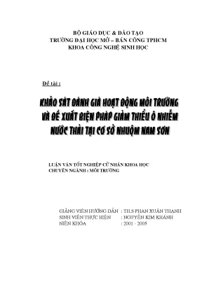 Khảo sát đánh giá hoạt động môi trường và đề xuất biện pháp giảm thiểu ô nhiễm nước thải tại cơ sở nhuộm nam sơn