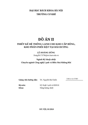 Đồ án ii thiết kế hệ thống lạnh cho kho cấp đông kho phân phối đặt tại hải dương