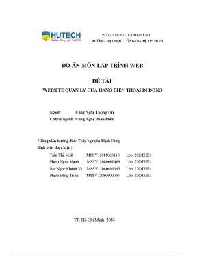 Đồ án môn lập trình web đề tài website quản lý cửa hàng điện thoại di động