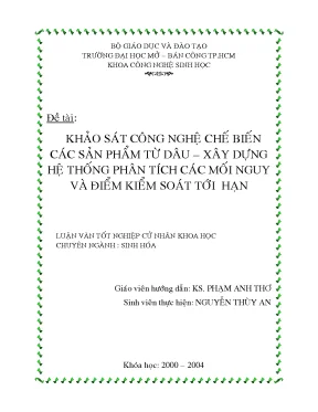 Khảo sát công nghệ chế biến các sản phẩm từ dâu xây dựng hệ thống phân tích các mối nguy và điểm kiểm soát tới hạn