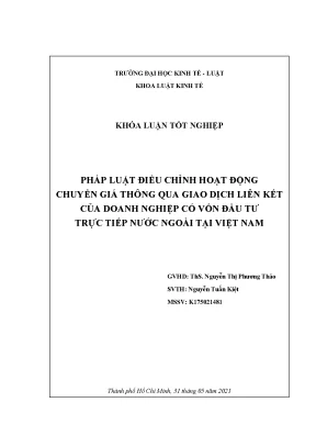 Pháp luật điều chỉnh hoạt động r nchuyển giá thông qua giao dịch liên kết r ncủa doanh nghiệp có vốn đầu tư r ntrực tiếp nước ngoài tại việt nam