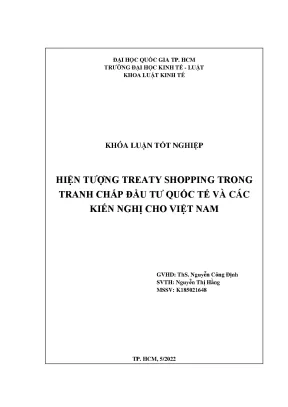Hiện tượng treaty shopping trong r ntranh chấp đầu tư quốc tế và các r nkiến nghị cho việt nam