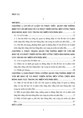 Luận văn thạc sĩ báo chí học quản trị thông điệp về vấn đề bảo vệ và phát triển rừng bền vững trên báo đảng khu vực trung du miền núi phía bắc