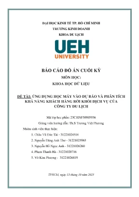 Đề tài ứng dụng học máy vào dự báo và phân tích khả năng khách hàng rời khỏi dịch vụ của công ty du lịch