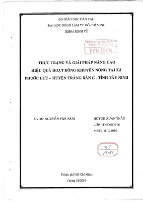 Khóa luận tốt nghiệp phát triển nông thôn thực trạng và giải pháp nâng cao hiệu quả hoạt động khuyến nông tại xã phước lưu huyện trảng bàng tỉnh tây ninh