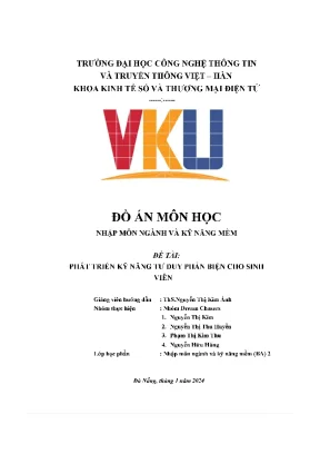 Đồ án môn học nhập môn ngành và kỹ năng mềm đề tài phát triển kỹ năng tư duy phản biện cho sinh viên