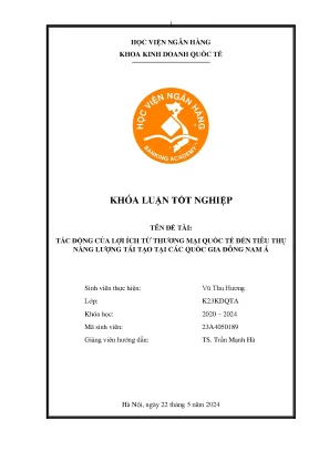 Tác động của lợi ích từ thương mại quốc tế đến tiêu thụ năng lượng tái tạo tại các quốc gia đông nam á