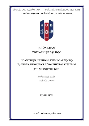 Hoàn thiện hệ thống kiểm soát nội bộ tại ngân hàng tmcp công thương việt nam chi nhánh thủ đức