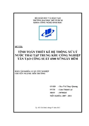 Tính toán thiết kế hệ thống xử lý nước thải tập trung khu công nghiệp tân tạo công suất 4500 m3 ngày đêm