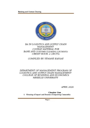 Department of management program of logistics and supply chain management college of business and economics mekelle university