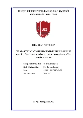 Khóa luận tốt nghiệp kế toán kiểm toán các nhân tố tác động đến hành vi điều chỉnh lợi nhuận tại các công ty được niêm yết trên thị trường chứng khoán việt nam