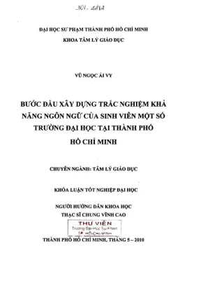 Khóa luận tốt nghiệp tâm lý giáo dục bước đầu xây dựng trắc nghiệm khả năng ngôn ngữ của sinh viên một số trường đại học tại thành phố hồ chí minh