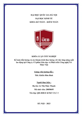 Khóa luận tốt nghiệp kế toán tiền lương và các khoản trích theo lương với việc tăng năng suất lao động tại công ty cổ phần giáo dục và phát triển công nghệ tri