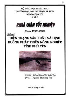Khóa luận tốt nghiệp địa lý hiện trạng sản xuất và định hướng phát triển nông nghiệp tỉnh phú yên