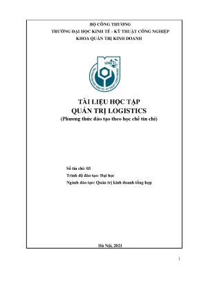 Tài liệu học tập quản trị logistics phương thức đào tạo theo học chế tín chỉ