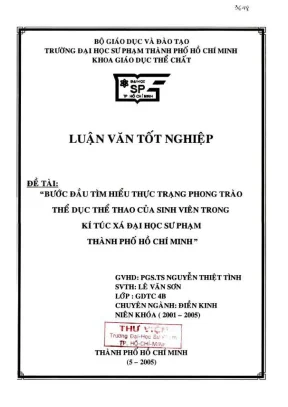 Khóa luận tốt nghiệp giáo dục thể chất bước đầu tìm hiểu thực trạng phong trào thể dục thể thao của sinh viên trong kí túc xá đại học sư phạm thành phố hồ chí minh