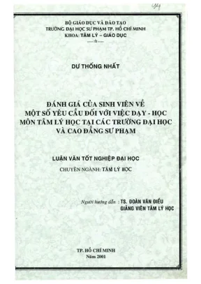 Khóa luận tốt nghiệp tâm lý học đánh giá của sinh viên về một số yêu cầu đối với việc dạy học môn tâm lý học tại các trường đại học và cao đẳng sư phạm