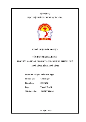 Khoá luận tổ chức và hoạt động của thanh tra thành phố hòa bình tỉnh hòa bình
