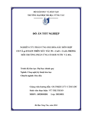 Đồ án tốt nghiệp nghiên cứu phản ứng oxi hóa sâu hỗn hợp co và p xylen trên xúc tác pt cuo cr2o3 trong môi trường phản ứng có hơi nước và so2