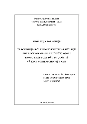 Trách nhiệm bồi thường khi truất hữu hợp r npháp đối với nhà đầu tư nước ngoài r ntrong pháp luật đầu tư quốc tế r nvà kinh nghiệm cho việt nam