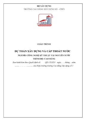 Giáo trình dự toán xây dựng và cấp thoát nước ngành công nghệ kỹ thuật tài nguyên nước cao đẳng