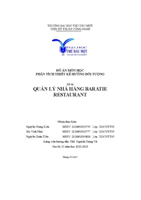 Đồ án môn học phân tích thiết kế hướng đối tượng đề tài quản lý nhà hàng baratie restaurant