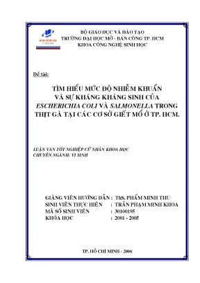 Tìm hiểu mức độ nhiễm khuẩn và sự kháng kháng sinh của escherichia coli và salmonella trong thịt gà tại các cơ sở giết mổ ở tp hcm