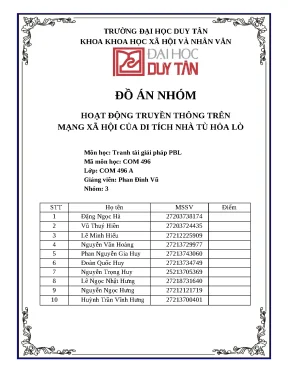 Đồ án nhóm hoạt động truyền thông trên mạng xã hội của di tích nhà tù hỏa lò