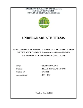 Khóa luận tốt nghiệp công nghệ sinh học evaluation the growth and lipid accumulation of the microalgae scenedesmus obliquus under different cultivation conditions