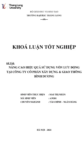 Nâng cao hiệu quả sử dụng vốn lưu động tại công ty cổ phần xây dựng giao thông bình dương