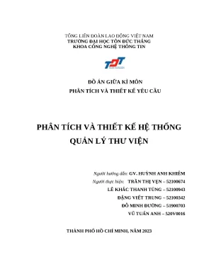 Đồ án giữa kì môn phân tích và thiết kế yêu cầu phân tích và thiết kế hệ thống quản lý thư viện