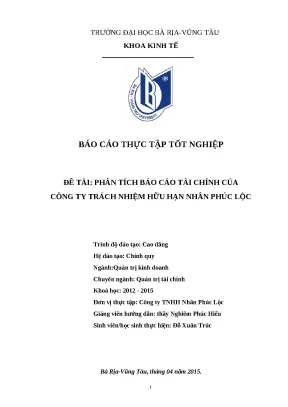Luận văn tốt nghiệp phân tích báo cáo tài chính của công ty trách nhiệm hữu hạn nhân phúc lộc