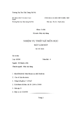 Nhiệm vụ thiết kế môn học máy làm đất máy khoan cọc nhồi hình trụ