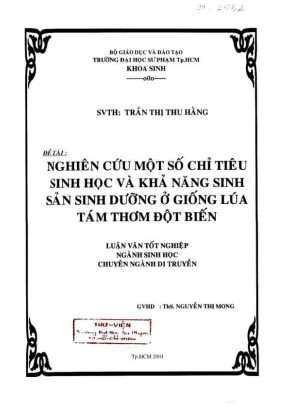 Khóa luận tốt nghiệp sinh học nghiên cứu một số chỉ tiêu sinh học và khả năng sinh sản sinh dưỡng ở giống lúa tám thơm đột biến