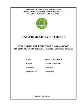 Khóa luận tốt nghiệp công nghệ sinh học evaluation the effects of nano3 and nacl on phycocyanin production by arthrospira platensis